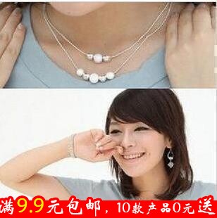 Y050 时尚百搭韩国饰品 清凉双层磨砂珠子吊坠项链 转运球女项链