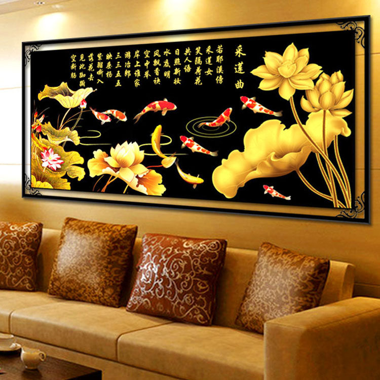 D stitch the latest Golden Lotus living room large fish gather fish Fu wire precision printing