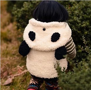 纯手工编织 男女宝宝毛衣熊猫背心马甲外套亲
