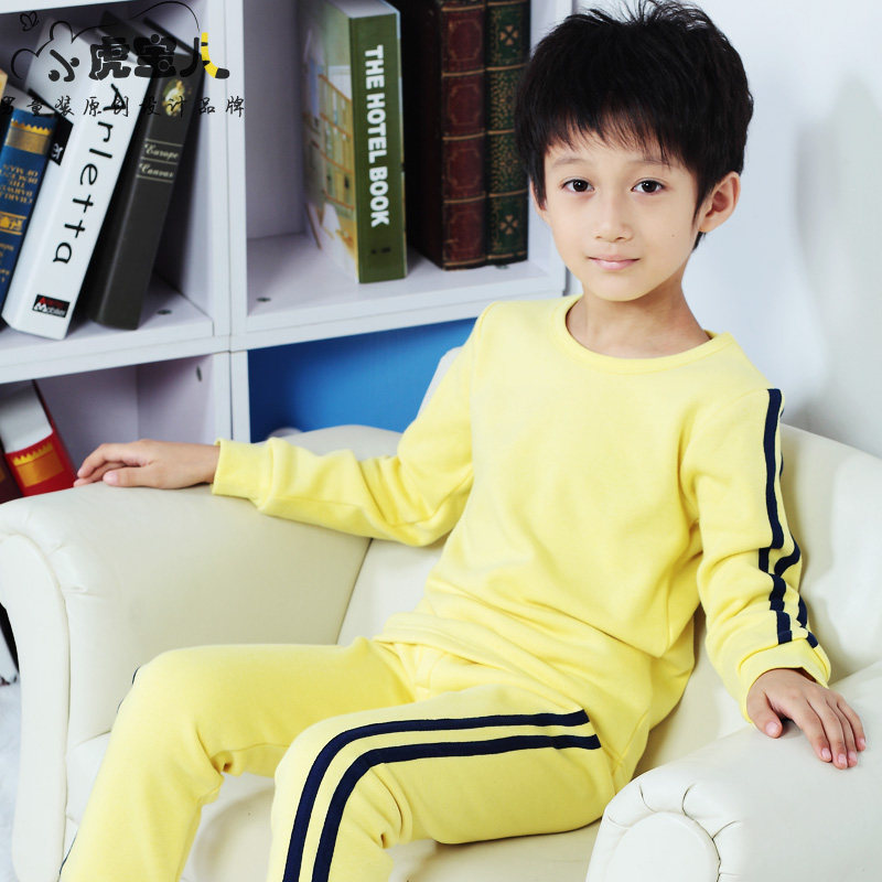 小虎宝儿童装加厚不倒绒儿童保暖内衣套装复古男童家居服冬装新品