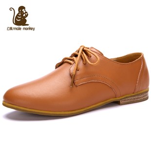  公猴春款休闲女鞋微跟英伦休闲鞋女单鞋平底女鞋真皮英伦女鞋075