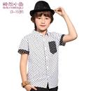 儿童节时尚小鱼夏新款童装 韩版儿童衬衣波点纯棉男童白色衬衫