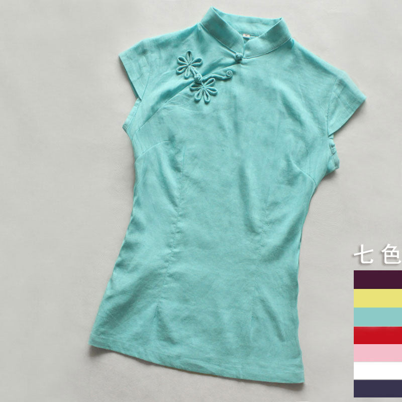 Flax improved Chinese cheongsam jacket new fashion dresses of national wind ladies summer cotton and linen short sleeve shirt