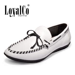  Loyalco 夏季豆豆鞋男鞋英伦皮鞋白色休闲鞋男透气潮鞋帆船鞋驾车