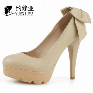  约修亚春季新款女鞋子真皮英伦高跟鞋圆头防水台女式单鞋女