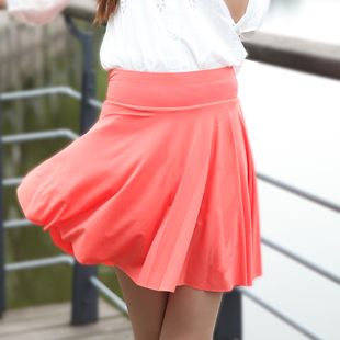  夏季雪纺半身裙 糖果色高腰蓬蓬短裙女 韩版打底裤裙子