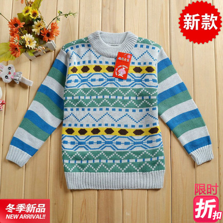 14男童冬装时尚韩版编织花纹图案保暖毛衣圆