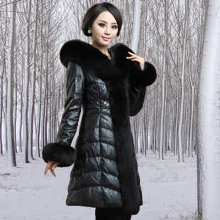  海宁皮衣新款 真皮羽绒服 女 真皮 绵羊皮 狐狸毛 皮草长款