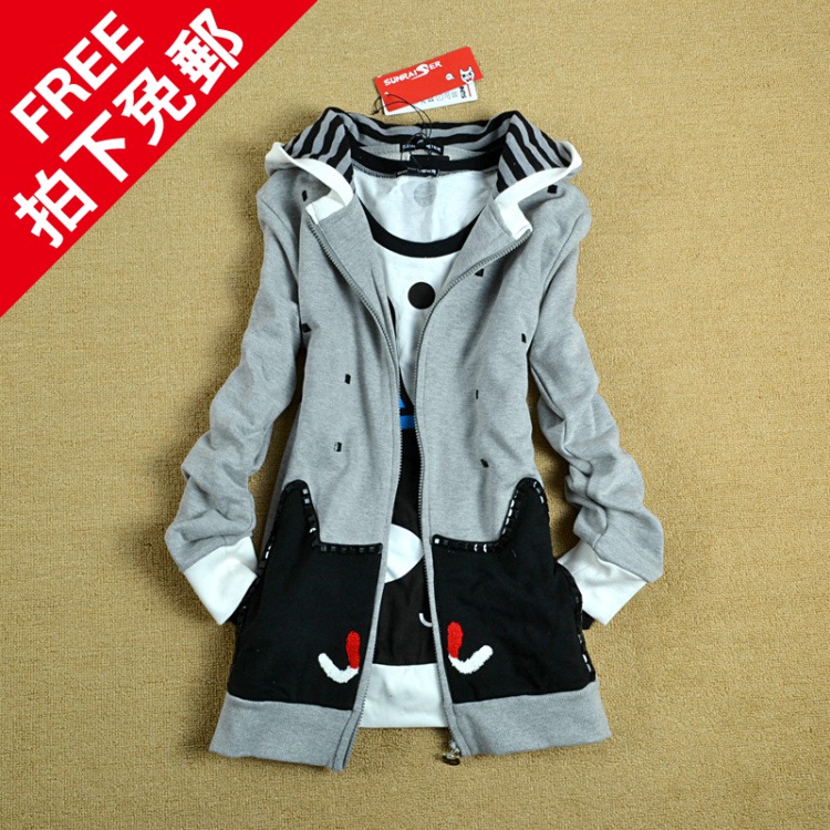 少女装春秋装韩版中长款修身女士卫衣外套装时