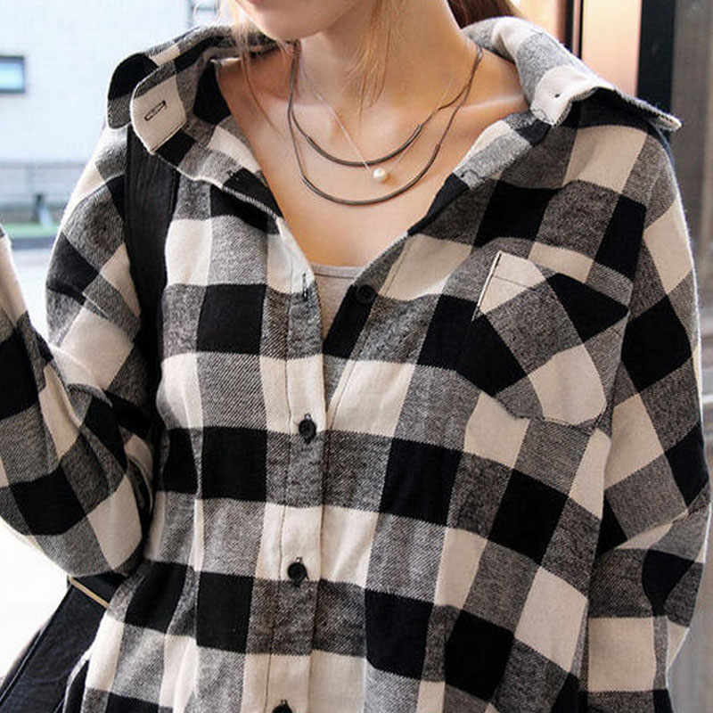 韩版黑白大格子衬衫...