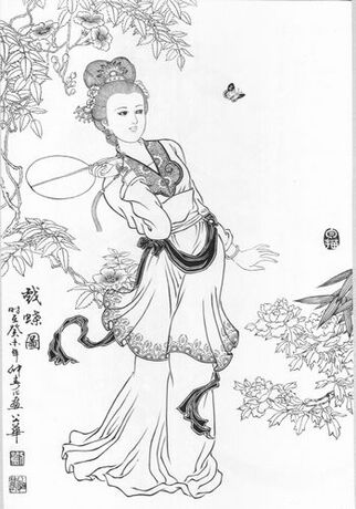 高像素<em>工笔</em>画底稿<em>仕女图白描</em>纸描国画作业画花