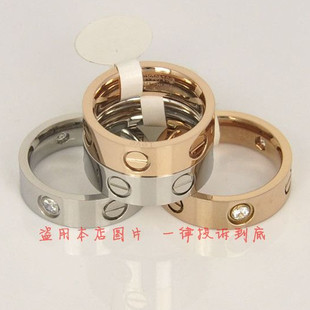  时尚精品戒指 小卡戒指六真钉三钉三钻 18K彩金情侣男女戒指
