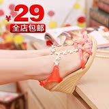 <span class=H> fashion </span> Rhinestone high heels sandals 2013 summer new shoes <span class=H> </span> Sub-Roman shoes fish head waterproof wedge sandals