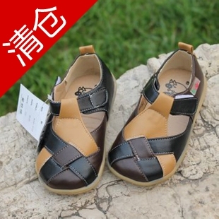  双冠特HEBE正品男童鞋女童PU皮鞋编织交叉撞色公仔鞋儿童单鞋凉鞋