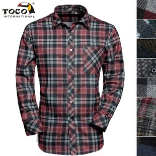  TOCO 爱琴鸟 春季新品 男士格子衬衫休闲长袖法兰绒修身衬衫