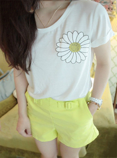 2013夏装新款 韩版女装印花向日葵名暖小清新田园风短袖T恤
