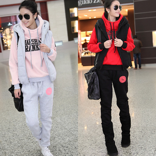  新年秋冬装新款 带帽韩版休闲套装休闲卫衣三件套加厚大码女装