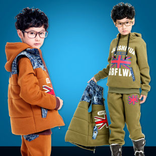  乐美童装 冬装新款韩版 男童卫衣三件套加厚加绒儿童运动套装