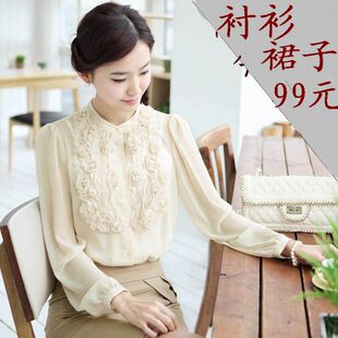  夏季新款休闲衬衣长袖雪纺女衬衫韩版修身显瘦打底衫防晒衫