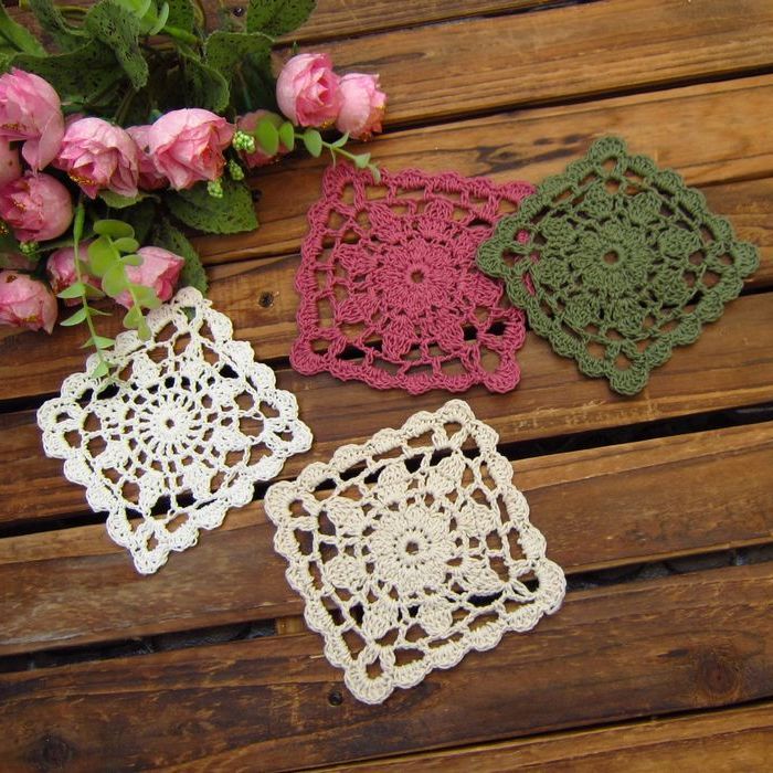 manual crochet hook Cotton line Lace crochet DIY accessories Motif Table mat decorate Cup mat 10cm Squarein the Home Fabric , Table cloth , Placemats category - from Buy2taobao.com to provide professional Taobao agent buy service