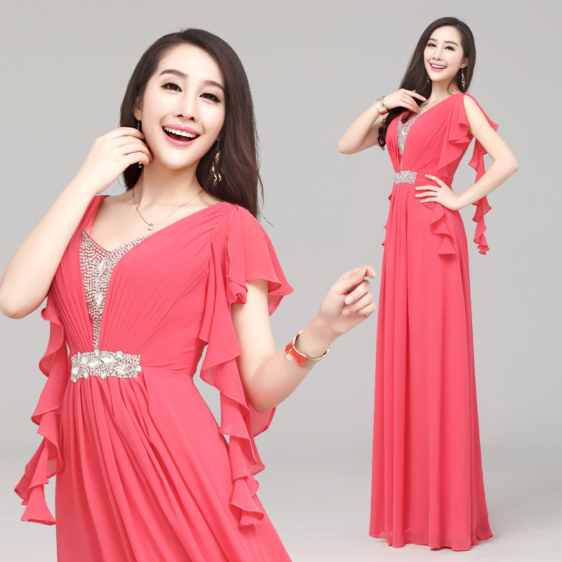 长款礼服新款2013淑女名媛红色结婚纱 新娘敬酒服深V领修身雪纺裙 长款礼服新款2013淑女名媛红色结婚纱 新娘敬酒服深V领修身雪纺裙