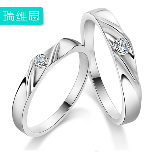 瑞维思 情有独钟 情侣对戒子 925纯银镀白金戒指一对韩版免费刻字 瑞维思 情有独钟 情侣对戒子 925纯银镀白金戒指一对韩版免费刻字