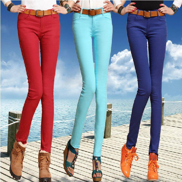 2013 spring new styles of ladies ' casual Korean version of Candy-colored wave of thin denim stretch pencil pants feet pants trousers