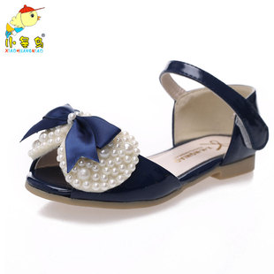  夏新款女童凉鞋蝴蝶结鱼嘴女孩凉鞋 皮革拼接粘钻淑女儿童鞋