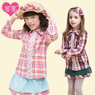  要要 女童衬衫长袖韩版童装春装新款秋装女大童儿童格子衬衣