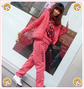  秋冬装女装新款韩版情侣休闲运动服外套抓绒加厚大码卫衣三件套装