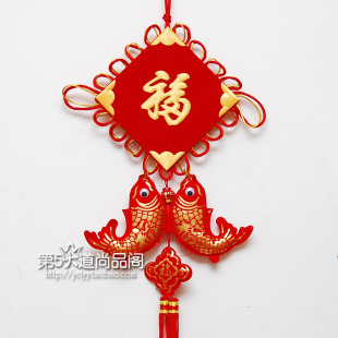  新春壁挂 喜庆装饰 春节吉祥福字双鱼 中国结挂饰 大号挂件
