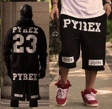 青春流行 欧美潮牌pyrex冠军运动休闲中裤潮男女情侣嘻哈七分裤加肥