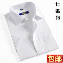 Genuine seven wolves summer white short-sleeved shirt male models working professional men's casual shirt pure white tide