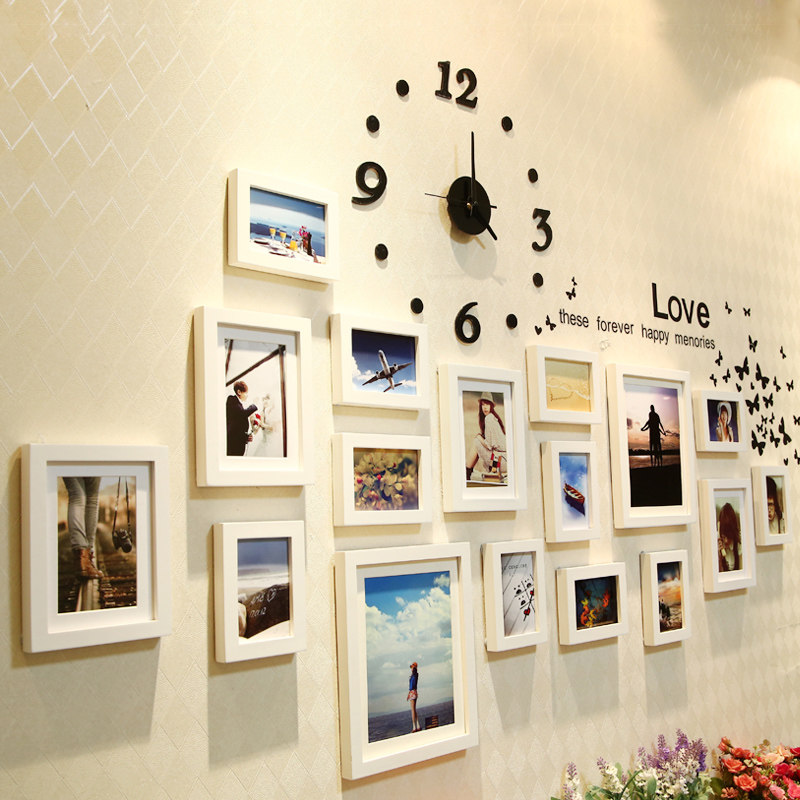 红丽 实木<em>照片</em>墙 大<em>尺寸</em>适合<em>生活</em>照的相框墙 钟