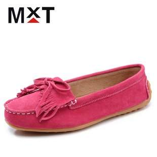  MXT 夏天新款欧美英伦风流苏真皮平底平跟单鞋圆头豆豆鞋女鞋