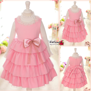  瑕疵清货女童冬装厚呢绒纱纱蛋糕裙/公主粉色礼服绒裙/儿童背心裙