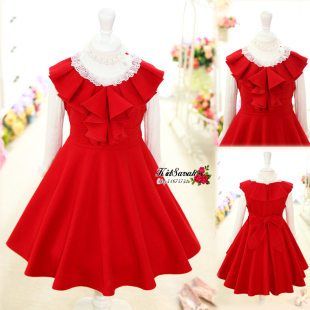  女童春装新款呢绒大裙摆公主裙/秋冬儿童连衣裙背心裙
