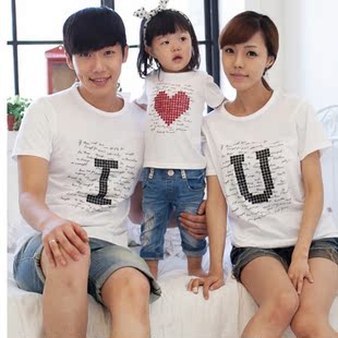  亲子装夏装款儿童全家装母女装家庭装一家三口短袖T恤 加大码