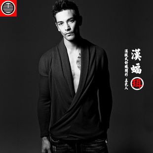  花笙记中国风汉蝠珥男汉服式针织开衫交领两穿秋潮中式外套
