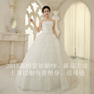 婚纱礼服2013最新款 韩版甜美公主齐地婚纱 新娘抹胸型婚纱HS4237