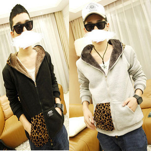  lee林弯弯秋冬款韩版plai加厚豹纹连帽卫衣clot开衫陈冠希外套男