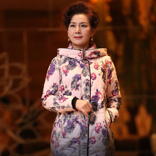  涛芳之恋艾茉原创中老年棉衣妈妈装冬装新品长款印花棉服外套A199