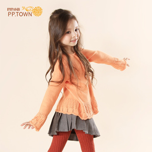  [PPTOWN]童装新款儿童毛衣 钩花蕾丝边宝宝毛衣女童秋装0509