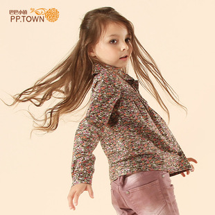  秋装[PPTOWN]女童衬衫 儿童衬衣长袖小碎花 收褶宝宝衬衫0595