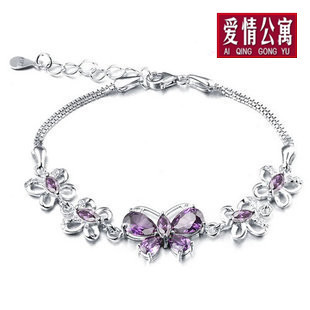  爱情公寓 天然紫水晶蝴蝶手链925纯银女 时尚新款正品 韩版银饰品