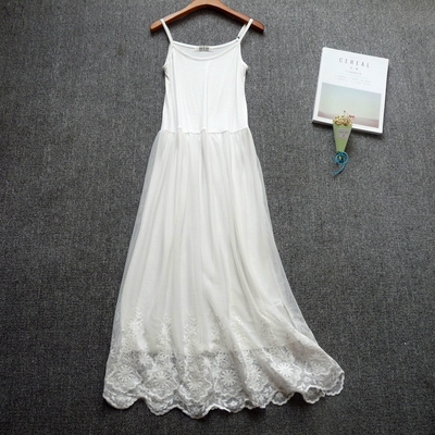 四季连衣裙长款吊带裙汉服内搭刺绣背带蕾丝裙打底网纱背心裙长裙