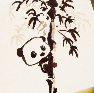 插画明信片 水墨熊猫