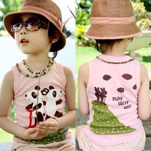  三一夏装韩版新款童装 熊猫滑板儿童宝宝男童背心无袖T恤4768