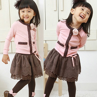  三一夏装韩版童装 学院风儿童宝宝女童长袖开衫裙子套装6068