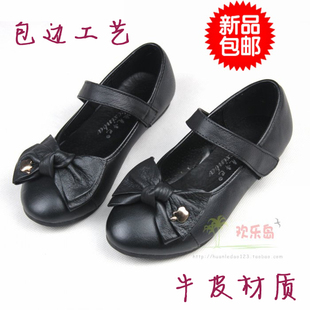 包邮新款蝴蝶结女童鞋牛皮女童皮鞋学生鞋 包边真皮儿童皮鞋单鞋